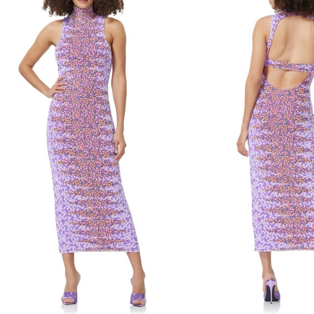 AFRM Serenity Sleeveless Turtleneck Midi Dress in a Violet Floral pattern